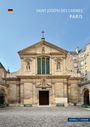Oben steht "Saint Joseph des Carmes, Paris". Eine klassische Kirchenfassade mit Steinfiguren und grünen Fensterläden.