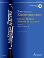 Baermann Klarinettenschule, Clarinet Method, op. 63, Band 1. Eine Klarinette ist auf blauem Hintergrund abgebildet.
