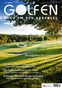 "Golfen rund um den Bodensee" ist in großen Buchstaben oben zu sehen. Eine malerische Golflandschaft im Hintergrund.