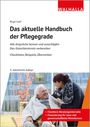 "Das aktuelle Handbuch der Pflegegrade", Infos und Bild: lächelnder älterer Mann in Decke mit Frau, Hintergrund modern.