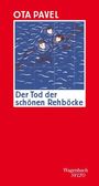 "OTA PAVEL. Der Tod der schönen Rehböcke." Illustration: drei schwimmende Personen in blauem Wasser.