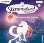 „Sternenschweif: Geheimnis des Mondes“. Ein Einhorn und ein Mädchen stehen unter einem leuchtenden Mond.