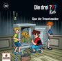 "Die drei ??? Kids - Spur der Tresorknacker." Drei Jungen entdecken einen offenen Tresor mit Gold und Geld. Eine Illustration.
