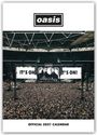 "oasis" Logo oben. Schrift: "IT'S ON!", "OFFICIAL 2027 CALENDAR". Konzertbühne, große Menschenmenge.