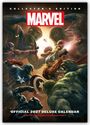 "Marvel" steht in fetten roten Buchstaben. Eine Illustration zeigt Superhelden in einem epischen Kampf gegeneinander.