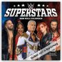 „SUPERSTARS 2026 WALL CALENDAR“, QR CODE und Hinweis: Titelbild 2027 in Bearbeitung. Wrestler in bunten Kostümen.