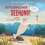 Text: "Rette den kleinen Seehund! Zweisprachig Deutsch Dari Mitmach-Bilderbuch". Ein Seehund im Wasser nahe einem Leuchtturm.