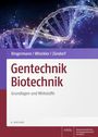 Text: "Gentechnik Biotechnik, Grundlagen und Wirkstoffe." Illustration einer leuchtenden DNA-Helix auf blauem Hintergrund.