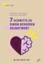 "7 Schritte zu einem besseren Selbstwert" in lila Schrift mit Herz und Gehirn Illustration auf beigefarbenem Hintergrund.