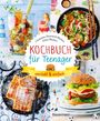 Titel: Kochbuch für Teenager - verrückt & einfach. Vier Fotos: bunter Nudelsalat, Waffeln, asiatische Nudeln, Burger. Verspielt gestaltet.