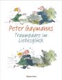 "Peter Gaymanns Traumpaare im Liebesglück" steht auf einer Illustration. Ein Paar rennt aufeinander zu und umarmt sich.