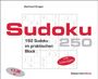 "Sudoku 250", "192 Sudoku im praktischen Block", "mit Lösungen", Preis: €2,99. Hintergrund: Sudoku-Gitter, schlichtes Design.