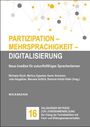 "Partizipation – Mehrsprachigkeit – Digitalisierung" steht in großen Buchstaben oben, darunter weitere Texte. Geometrisches Muster.