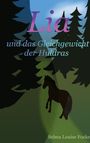 "Lia und das Gleichgewicht der Huldras" in großen, bunten Buchstaben; darunter ein Pferd im Schatten eines Waldes.