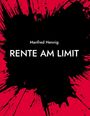 Manfred Hennig: RENTE AM LIMIT. Schwarzer Farbklecks auf rotem Hintergrund, dynamisch gespritzte schwarze Linien.