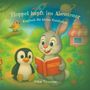 „Hoppel hüpft ins Abenteuer: Englisch für kleine Entdecker“. Ein Hase hält ein Buch, ein Pinguin sitzt daneben.