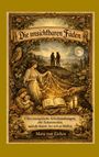 "Die unsichtbaren Fäden" steht auf einem Buch. Szene mit Frau, Kind, Mond. Alte, magische Atmosphäre mit Natur und Kerzen.