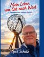 “Mein Leben von Ost nach West – Episoden aus meinem Leben – Gerd Schulz.” Mann vor Globusskulptur bei Sonnenuntergang.