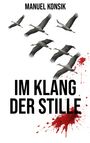 MANUEL KONSIK. IM KLANG DER STILLE. Sieben fliegende Kraniche, rechts rote Farbspritzer.