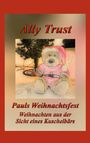"Ally Trust. Pauls Weihnachtsfest. Weihnachten aus der Sicht eines Kuschelbärs." Illustration: Ein Bär im Weihnachtsoutfit.