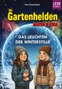 "Die Gartenhelden: Matea & Kira. Das Leuchten der Winterstille. Zwei Mädchen im Schnee unter einem Feuerwerk."