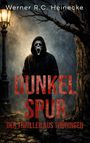 Texte: "Werner R.C. Heinecke", "DUNKEL SPUR", "DER THRILLER AUS THÜRINGEN". Mann mit Maske, Laterne, Baum, Rabe.