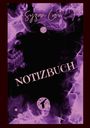 „NOTIZBUCH“ in großen Buchstaben, oben „Syzan Crow“. Lila abstrakte Muster umrahmen den Text.