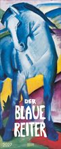 Text: "2027", "DER BLAUE REITER". Illustration: Ein blaues Pferd vor farbigem Hintergrund.