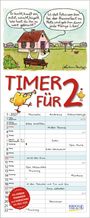 Ein Kalender für Januar 2027. Illustration: Zwei Vögel auf einer Bank reden über Haushalt und Likes. "TIMER FÜR 2".