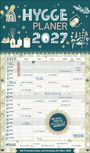 Planer mit "HYGGELIGE MOMENTE" und Kalender für 2027. Termine wie "Yoga", "Ballett", "Alpaka-Wanderung". Pastellfarben.