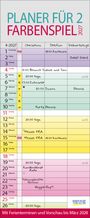 "PLANER FÜR 2 FARBENSPIEL 2027". Kalender mit Terminen wie "18:00 Kochkurs", "20:00 Yoga", "Messe FRA".