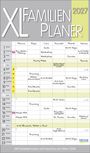 "XL Familien Planer 2027" in großen Buchstaben. Kalender mit Spalten für Familienmitglieder, Aktivitäten, und Wochentagen.