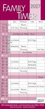 Kalenderübersicht: "Family Timer 2027". Aktivitäten wie "Tennis", "Training" und "Ballett" für Namen zusätzlich angegeben.