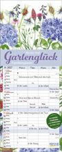 Kerstin Heß "Gartenglück" Familienplaner für August 2027. Illustration von Blumen mit einer Monatsübersicht und Notizen.