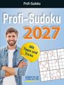 „Profi-Sudoku 2027“, „Mit Tipps und Tricks“. Sudoku-Rätsel, lächelnder Mann, Korsch Verlag-Logo.