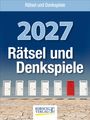 „Rätsel und Denkspiele 2027“. Unten mehrere weiße Türen, eine rote, auf trockenem Boden. KORSCH VERLAG Logo hinzugefügt.