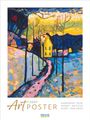 "Art Poster 2027. Kandinsky, Klee, Monet, Matisse, Klimt, Van Gogh." Buntes Gemälde mit Landschaft, Bäumen, gelbem Haus.