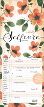Kalenderblatt mit den Worten: Selfcare 2027. Blumendesign mit orangefarbenen Blüten und grünen Blättern.