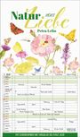 „Natur Liebe 2021, Petra Lefin“. Kalender mit Blumen und Schmetterlingen illustriert. Termine und Notizen im Januar.