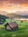 Text: "Zauber der Alpen, Fascinating Alps, 2027, Korsch Verlag". Eine idyllische Alpenlandschaft mit Holzhütten.