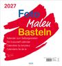 Text: "2027 Foto Malen Basteln Kalender zum Selbstgestalten". Hintergrund: rote Pinselstriche.