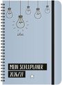 „Mein Schulplaner 2026/27“, „idea“. Illustration von hängenden Glühbirnen, eine leuchtet, blaue Spiralbindung.