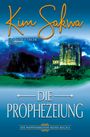 "Kim Sakwa, Eine schottische Zeitreise. Die Prophezeiung, Die Wappenbrüder-Reihe Buch I." Burg vor stürmischem Himmel.