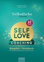 Text: Selbstliebe lernen, SELF LOVE COACHING, 30 TAGE PROGRAMM. Design in Türkis mit goldenem Kreis und funkelnden Details.