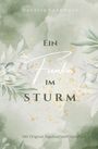 "Ein Funke im Sturm" von Vanessa Hönemann. Dezentes pflanzliches Muster mit goldenen Sprenkeln.