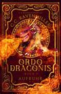 „Ordo Draconis, Buch 3 - Aufruhr“ von „C.C. Ravenmiller“. Ein roter Drache in Flammen innerhalb eines goldenen Rahmens.
