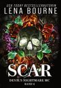 "Lena Bourne," "Scar," "Devil's Nightmare MC," "Band 4". Ein Totenkopf auf farbigem Blumengrund, dramatische Beleuchtung.