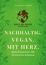 "NACHHALTIG. VEGAN. MIT HERZ. Dein Wegweiser für bewussten Konsum," Logo mit Tieren auf grünem Hintergrund.