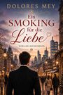 „Ein Smoking für die Liebe“ von Dolores Mey. Eine Stadtstraße im Winter mit beleuchteten Bäumen und einem Mann im Anzug.