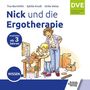"Nick und die Ergotherapie", empfohlen ab 3 Jahren. Illustration: Kind mit Erwachsenen beim Handwerken.